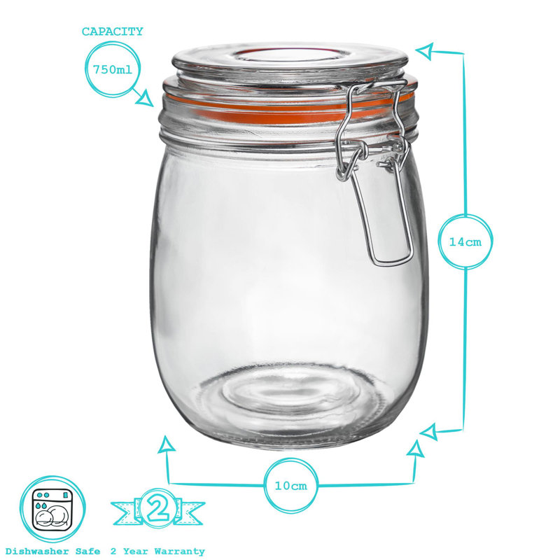 Argon Tableware - Glass Storage Jars with Heart Labels - 750ml - Set of 6