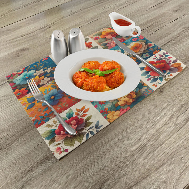 Ensemble de 4 napperons multicolores à motif floral orange et turquoise foncé Ambesonne