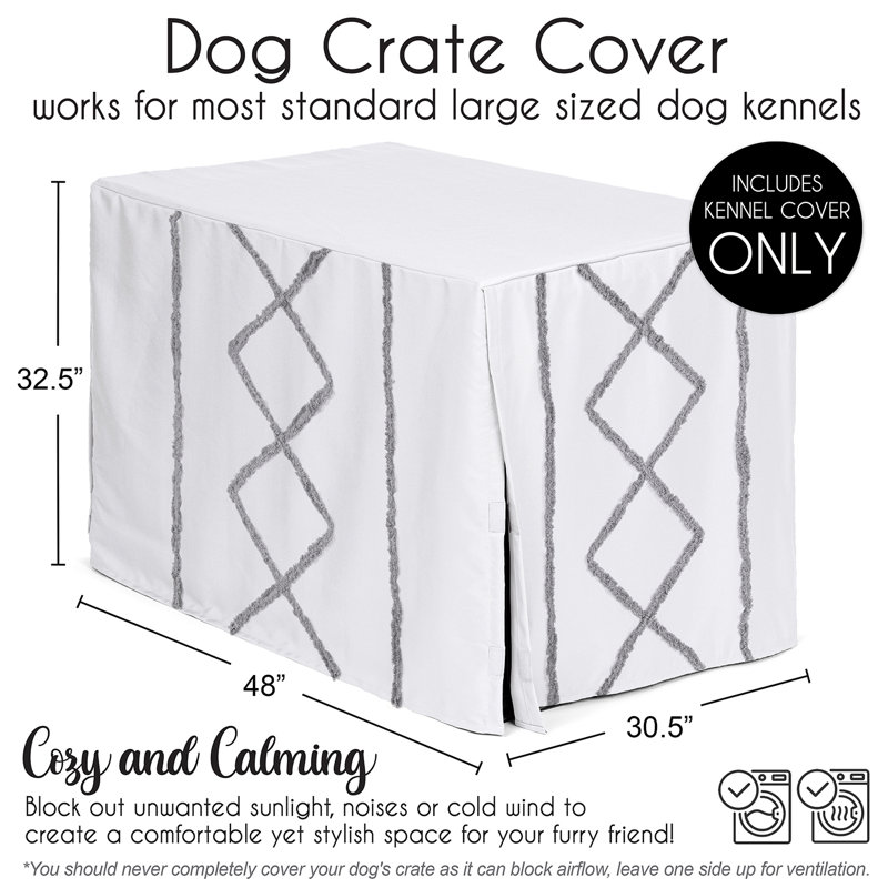 Housse pour cage de chien blanche et grise Boho Fringe par Sweet Jojo Designs, H 48 po x l 32,5 po x P 30,5 po