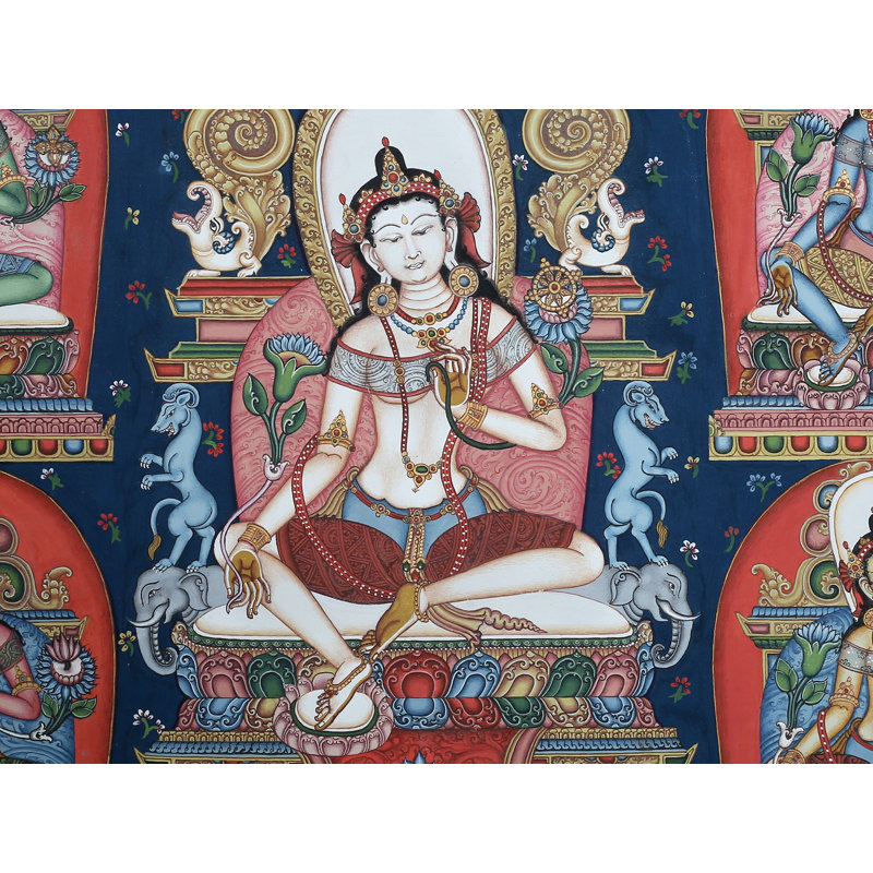 Déesse Pancha Tara Thangka, peinture de Vitarka Mudra du Népal