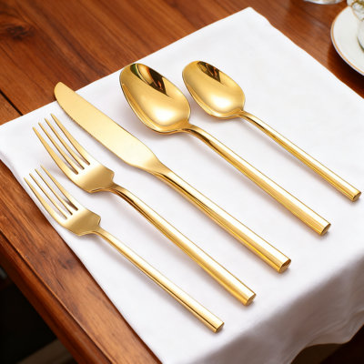 20-Piece Stainless Steel Flatware Set Service For 4, Mirror Gold Cutlery Set With Hexagon Handle, Dishwasher Safe Silverware For Wedding Housewarming Gift And Daily Use