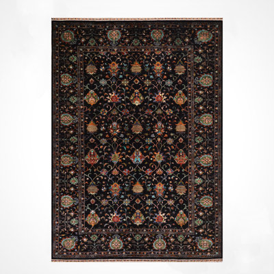 Tapis noir original en laine et coton noué à la main