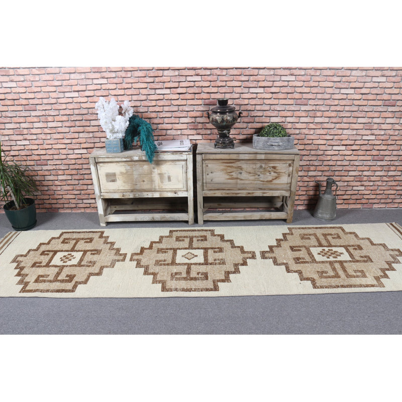 Tapis de couloir turc beige Vintage Herki parfait pour les escaliers et la cuisine de conception antique, idéal pour la décoration intérieure