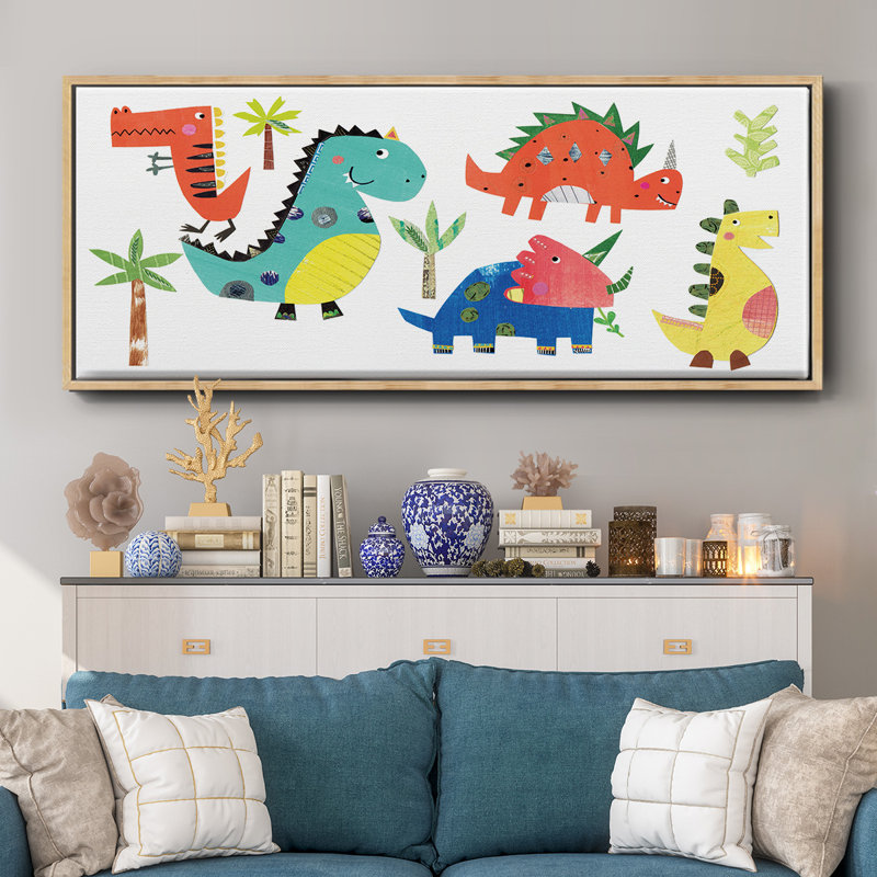 Dino Party- Framed Canvas, 8" H x 20" W