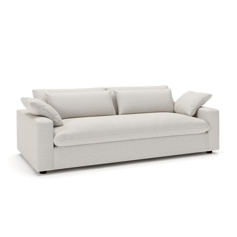 Remy Upholstered 90'' Sofa, Macarena Light Gray Basketweave