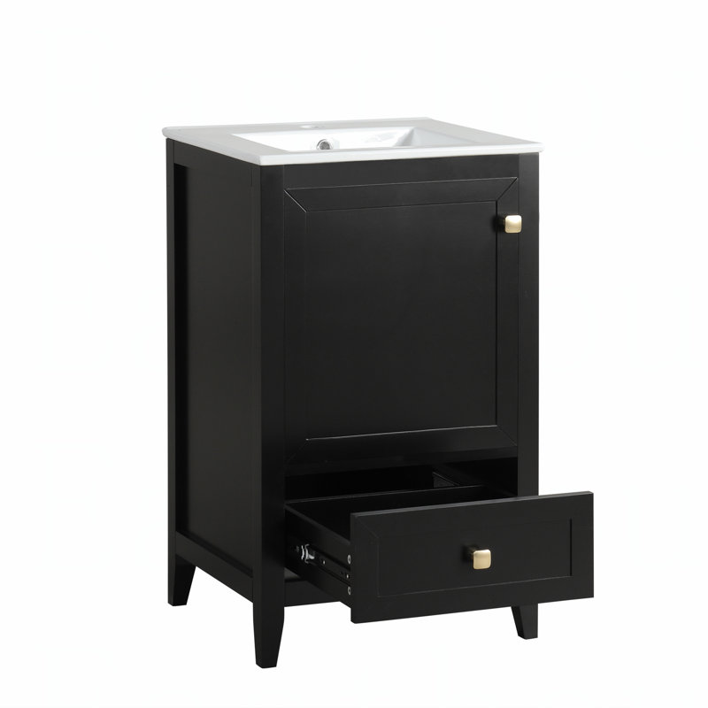 Meuble-lavabo moderne de 20 pouces avec lavabo en céramique et rangement spacieux, idéal pour les petites salles de bain et un design élégant