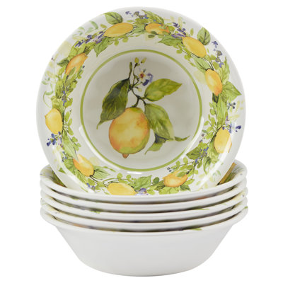 Certified International Lemon Zest Set/6 All Purpose Bowl 7.5" X 2" In Green;orange