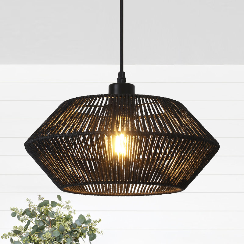 Nekoosa Aayanah 1 - Light 12.6" Dimmable Boho Hand Woven Rattan Bohemian Hemp Rope Pendant Lights with Hand-Worked Basket Shade for Bedroom Nursery Kitchen Hallway