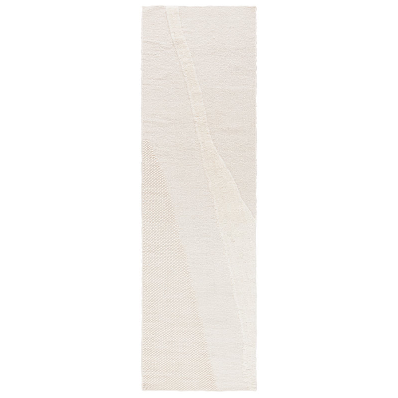 Campeaux Hand Woven Wool/Cotton Solid Color Rug in Ivory, Runner 2'3" x 8'