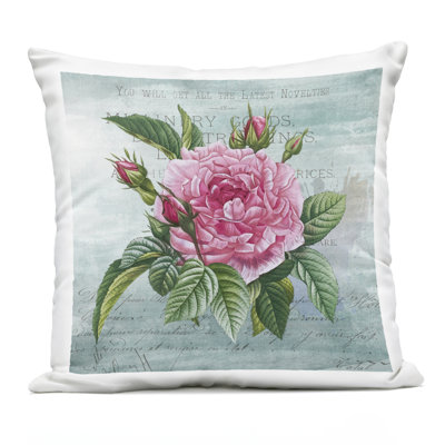 Pink Dahlia over Rustic Design by Susan Arnot Outdoor Printed Pillow