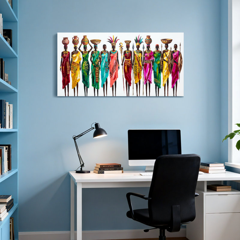 Abstract Colourful African Women In Traditional Attire, 16" H x 32" W