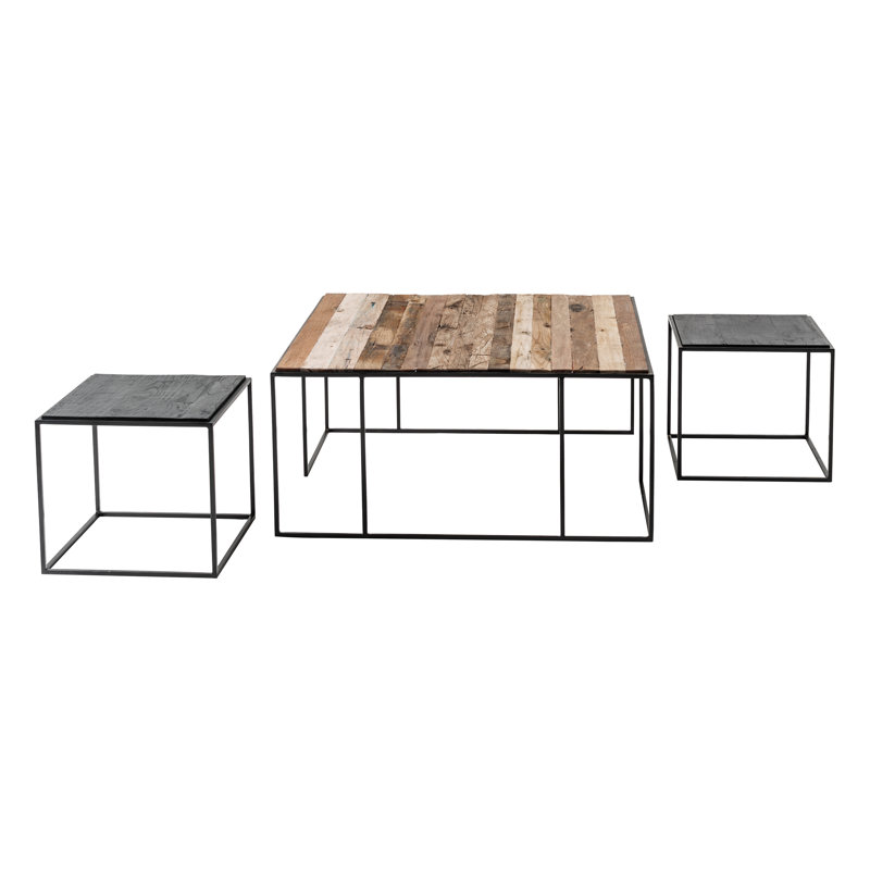 Rustika Black and Brown Solid Wood Nesting Coffee Table Set