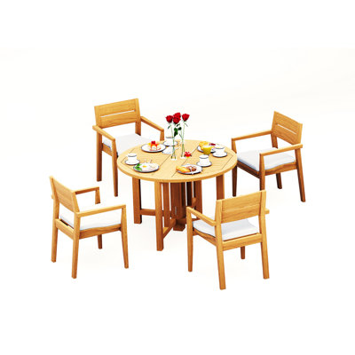 Vellore 4 - Person Teak Wood Patio Dining Set with Round Table