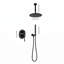 Système de douche de pluie noir mat au plafond avec tête ronde de 10 pouces, douchette et corps de valve brut inclus