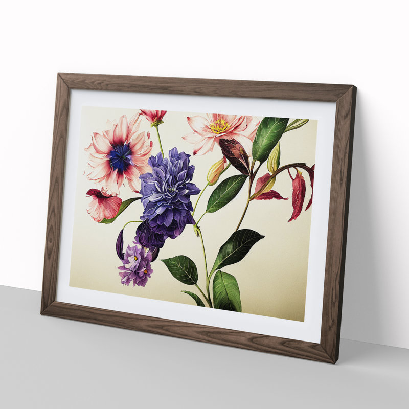 Handsome Watercolour Flowers 1 Piece Single Picture Frame Painting, 46cm H x 64cm W x 2cm D, Walnut