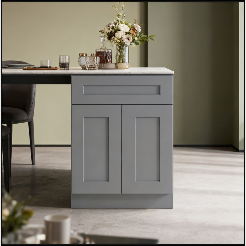 Armoire de base 24 po Shaker avec porte et tiroir à fermeture en douceur, tablette réglable pour la cuisine, la salle de bain, la buanderie et le garage (sans évier)