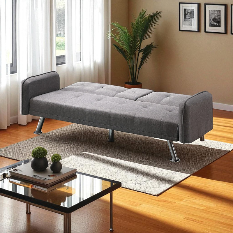 Ebern Designs 74" Wide Futon Sofa Bed, Modern Convertible Couch Sleeper ...
