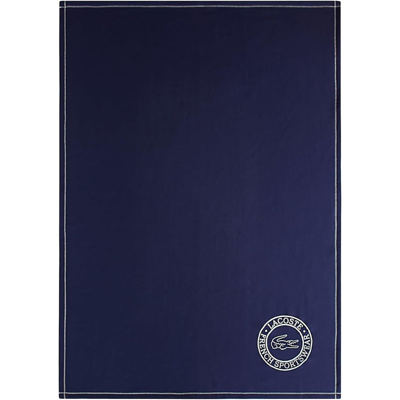 Jeté en mélange de coton 50 x 70 en tricot de coton avec logo brodé Lacoste, Imprimé animal bleu marine