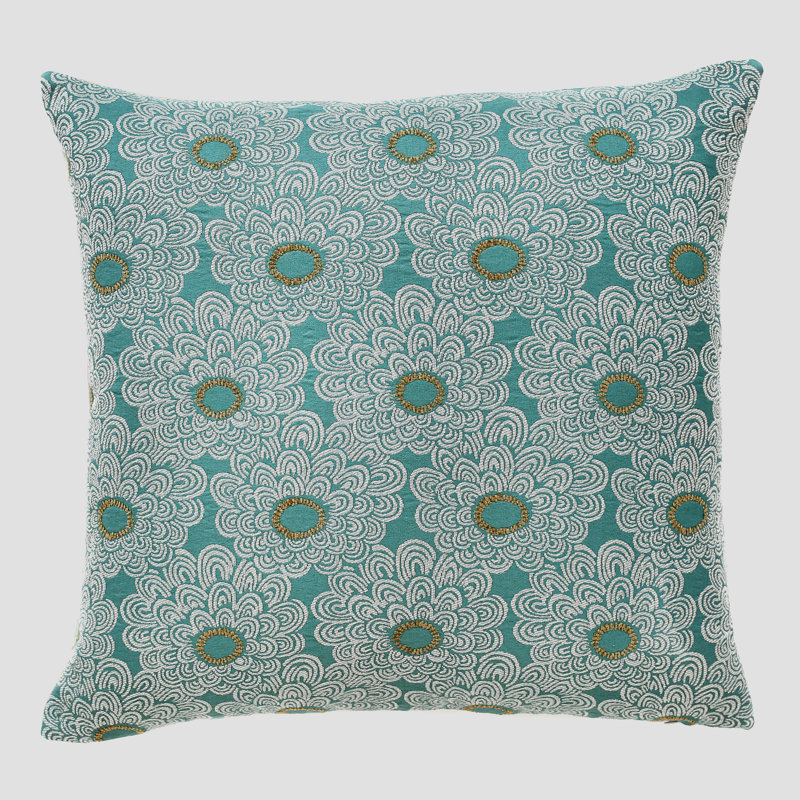 Floral Feather Throw Pillow, Teal