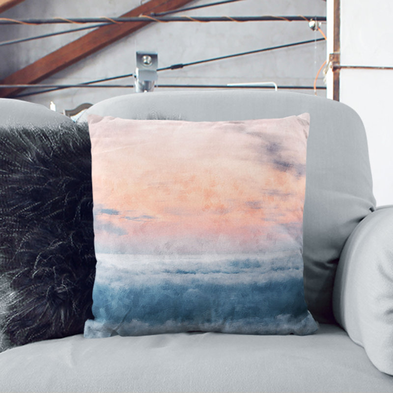 Sea and Clouds in Blue and Pink Cushion with Filling, Stone, 40cm H x 40cm W x 15cm D