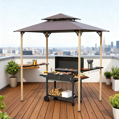 Double Tiered Barbecue Grill Gazebo Shelter,Grill Gazebo With Side Shelves And Hooks