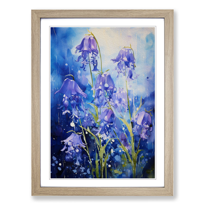 Bluebell Flower Action Painting - Framed Print, Oak Framed, 64cm H x 46cm W x 2cm D