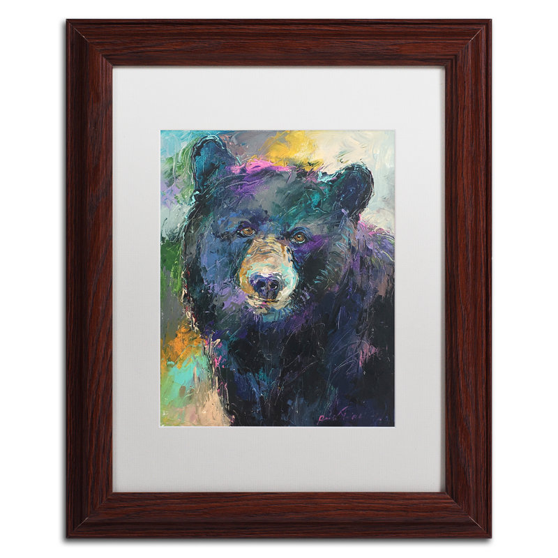 « art bear », impression sur toile, H 14 po x l 11 po x P 0,5 po, Encadrement grain de bois, Blanc