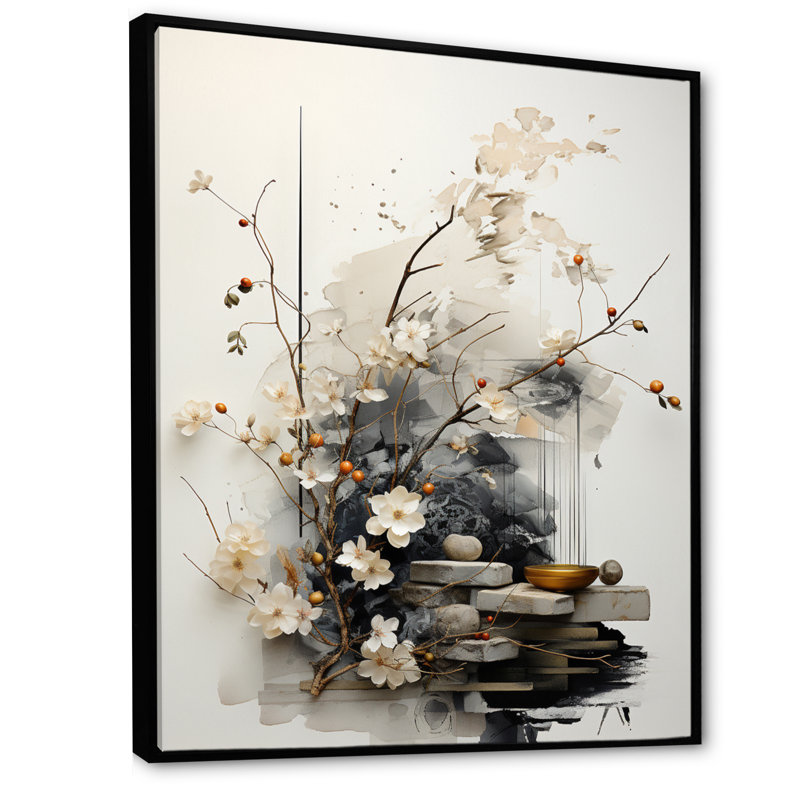 Jaciya Asian Art Classics Sumi III - Art mural asiatique pour le salon, H 40 po x l 30 po, Reproduction avec cadre flottant
