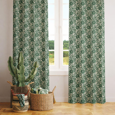 Modern Mid Century Green Floral Curtains