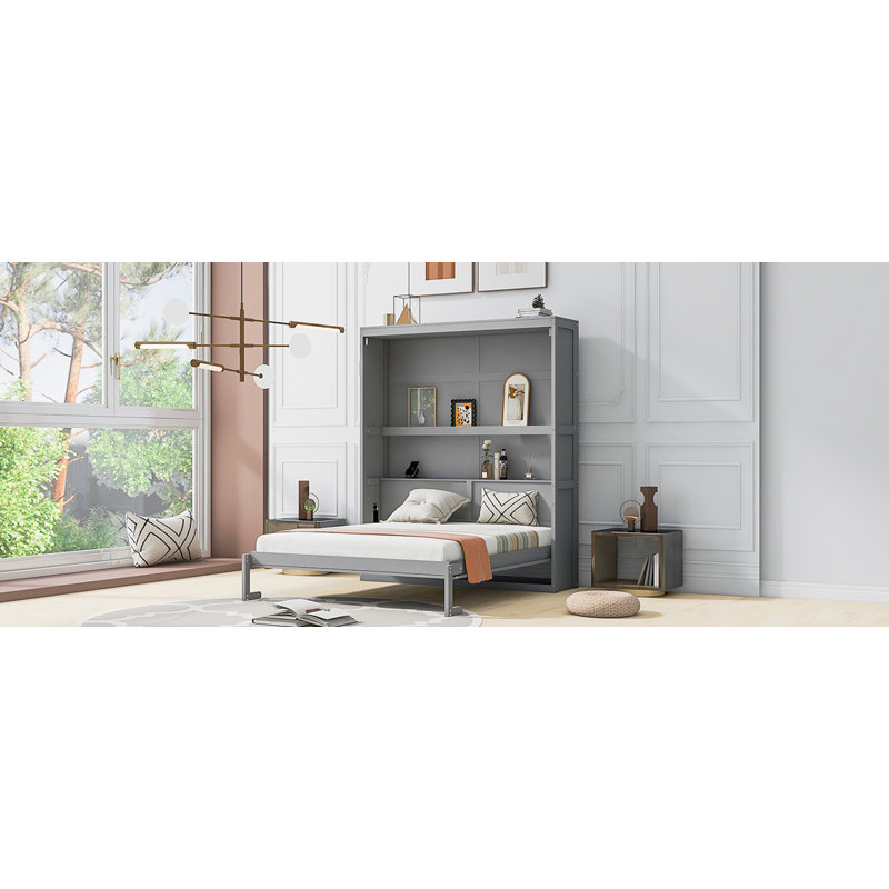 Murphy Bed Wall Bed With Shelves, Grey, Queen