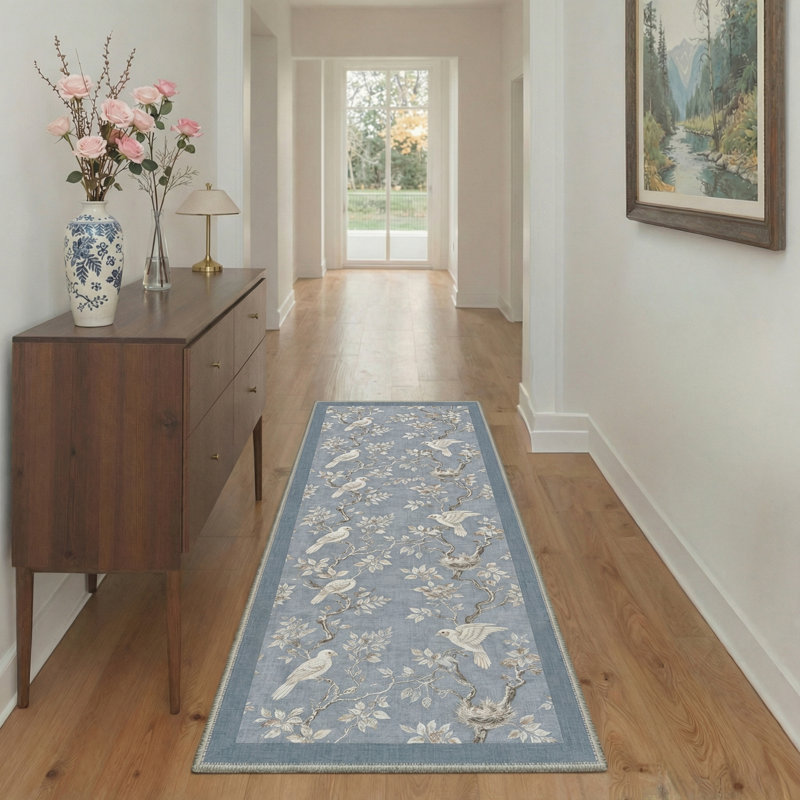 Allendale Aura Vintage Machine Washable Blue Indoor Area Rug with Non-Slip Backing, Runner 2' x 6'