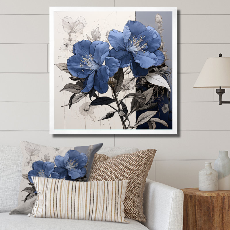 Impression florale sur fond de rhododendron, H 36 po x l 36 po x P 1,5 po, Cadre simple blanc