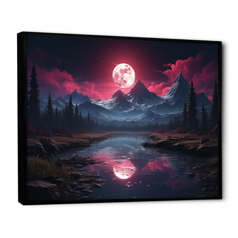 Mauve pleine lune, reflet de rivière - paysages abstraits, art mural, salon_105695, H 12 po x l 20 po x P 1 po
