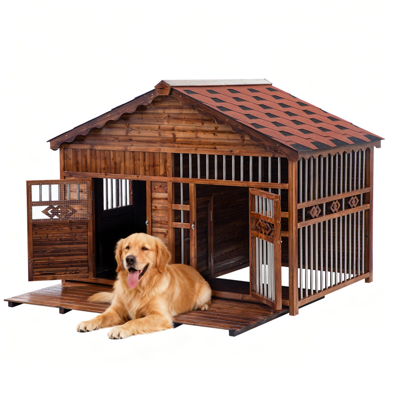 Niche pour chien en bois massif avec cage, H 62 po x l 78 po x P 59 po