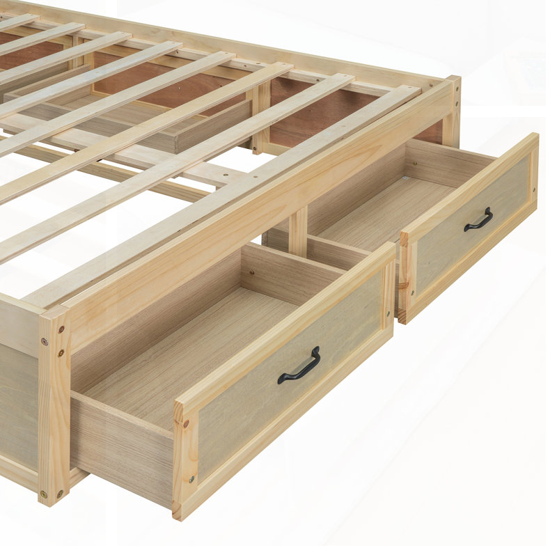 Lit plateforme double avec 6 tiroirs spacieux Ensemble de lattes, conception minimaliste pour chambres à coucher modernes et rangement efficace