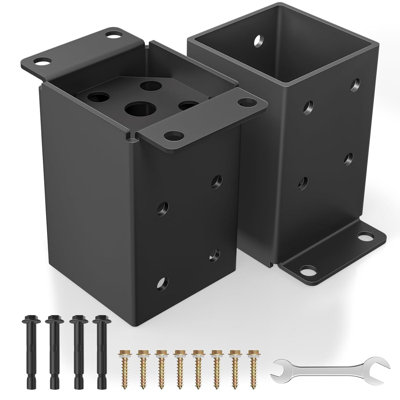 Base de poteau 4 x 4 2 pièces, ancrage de poteau robuste avec cloison anti-corrosive, taille intérieure 3,5 po x 3,5 po