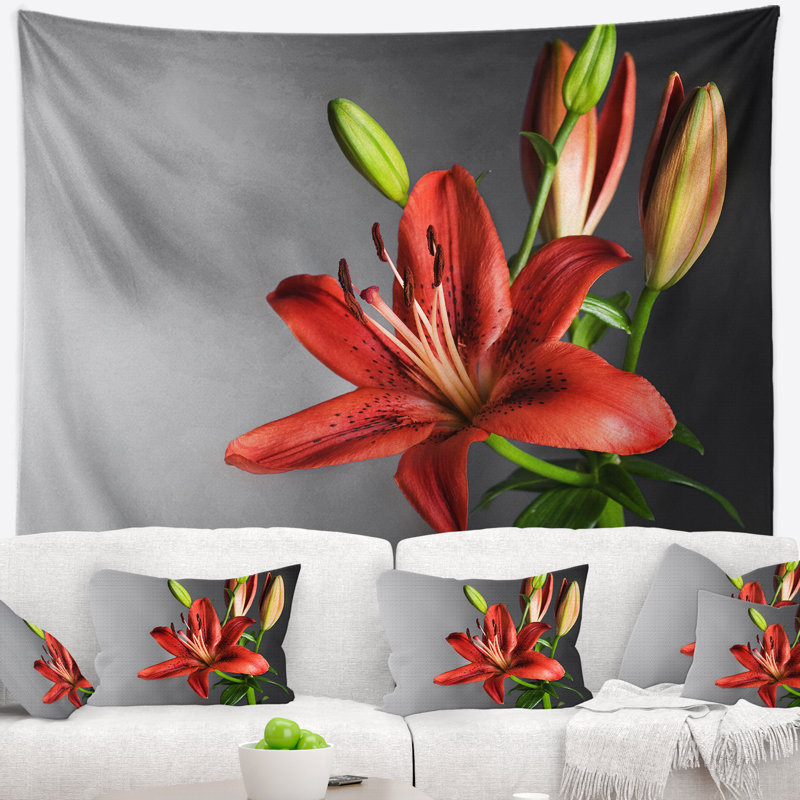 Tapisserie fleur lily rouge jolie, H 32 po x l 39 po