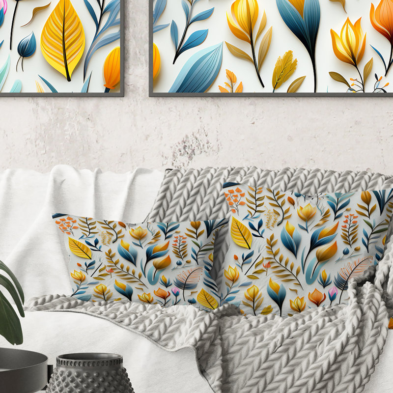 Coussin décoratif en polyester jaune et bleu Botanics Coastal, 16" x 16"