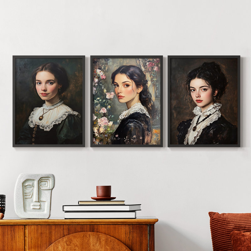 Série féminine III - Ensemble de 3 estampes numériques encadrées - Prêt à être accroché, Noir, H 14 po x l 11 po