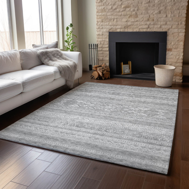 Premium Machine Washable Prisco Silver Rug, Rectangle 8' x 10'