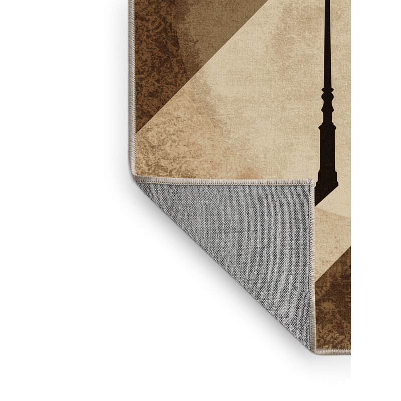 Machine Washable Pacen Black White Film Scene Vintage Vintage Look Rug in Brown – Beige Binding, 3x5