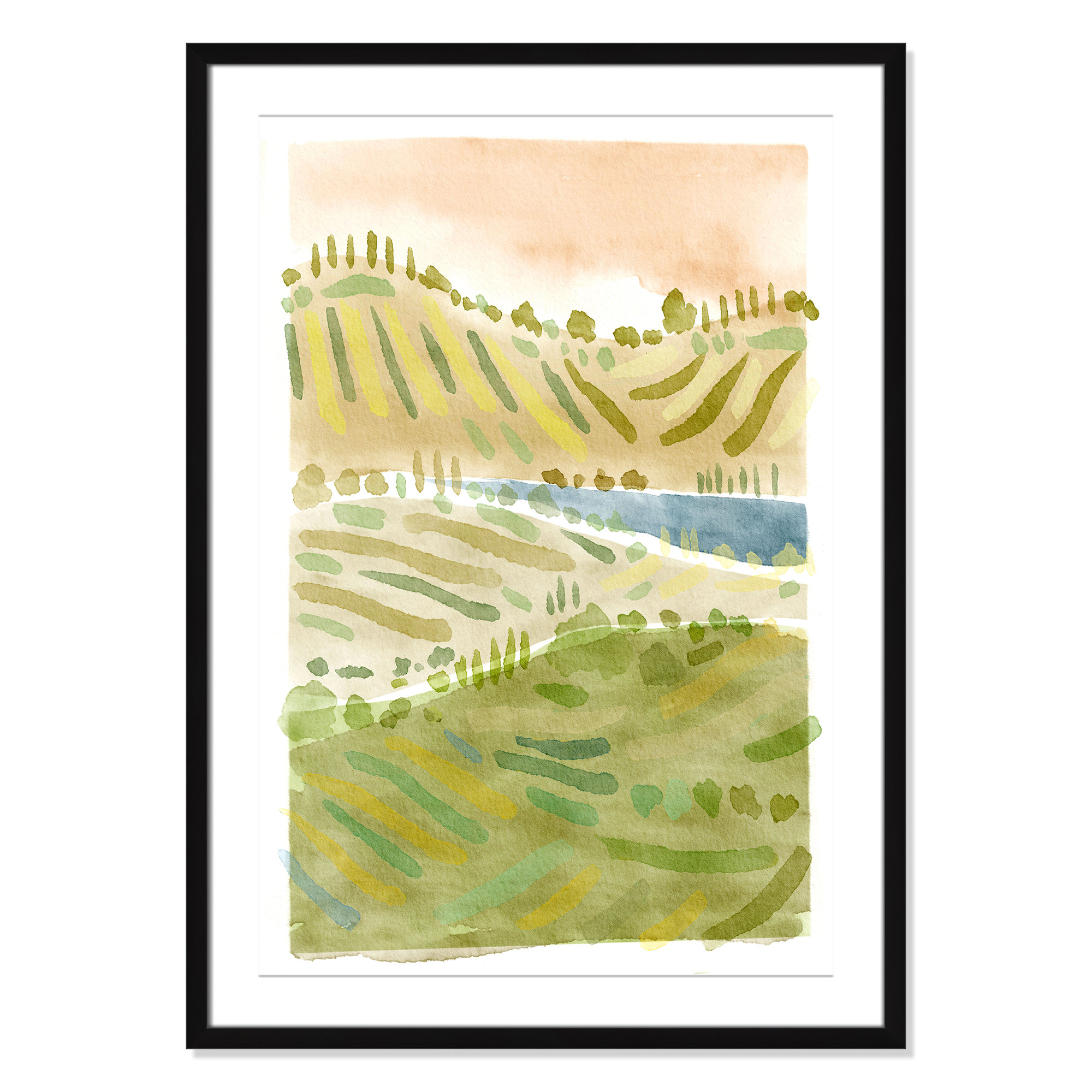 Tuscan Countryside Print by Leah Straatsma, 35.5" H x 25.5" W x 1.25" D, Black Single Picture Framed Paper, White