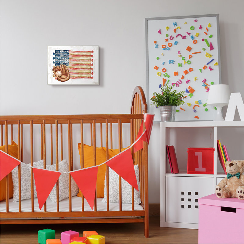 "American Baseball Flag", art mural pour enfants par Ziwei Li, Plaque murale, H 10 po x l 15 po