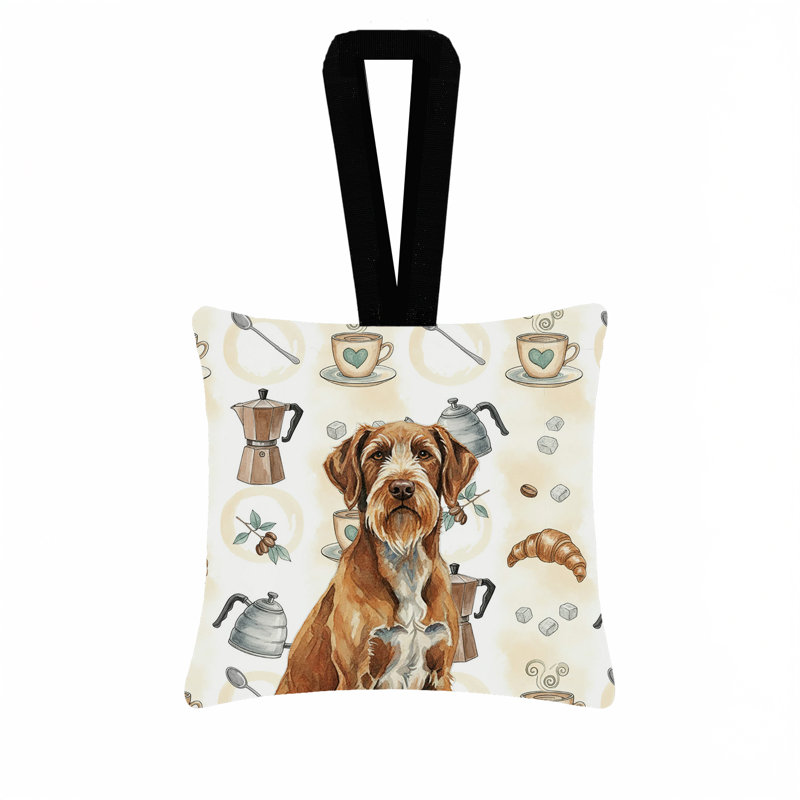 Wirehaired Pointing Griffon Coffee Bar Hanging Square Fabric Ornament 3.5 × 3.5, Wirehaired Pointing Griffon