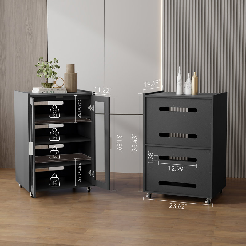 Media Storage Cabinet, Audio-Video Media Stand,Stereo Cabinet With 4 Height-Adjustable Shelves, , Black