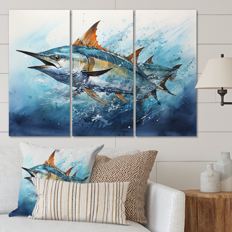 " Fishing Majestic Marlins I " 3 - Pieces, 28" H x 36" W