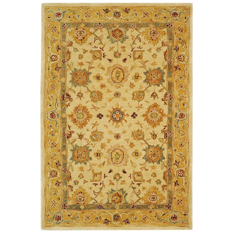 Ivory and Gold Handmade Tufted Wool 4' x 6' Rug