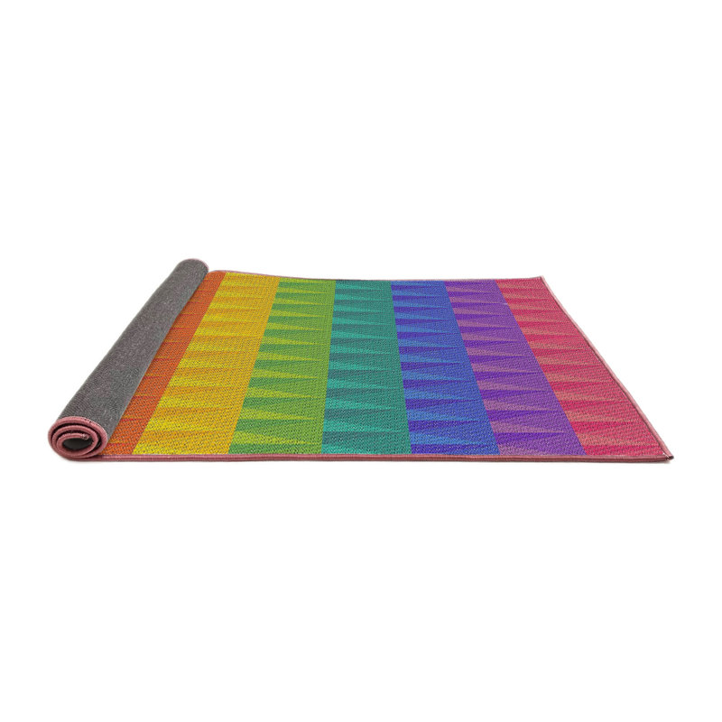 Tapis vert/jaune/orange à motifs, Rond 7 pi