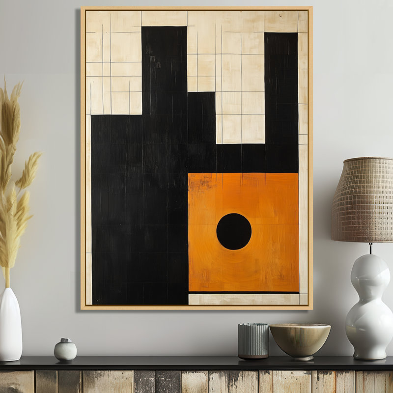 Faustina II - Tableau abstrait géométrique encadré sur toile, H 40 po x l 30 po, Cadre naturel flottant