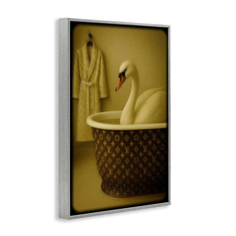 Giclée Couture Swan dans une baignoire de luxe, design par Grotto Studios, 30 x 20, Farmhouse Grey Giclee Framed